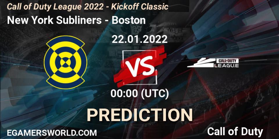 Pronóstico New York Subliners - Boston Breach. 22.01.22, Call of Duty, Call of Duty League 2022 - Kickoff Classic