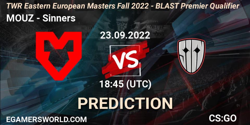 Pronóstico MOUZ - Sinners. 23.09.2022 at 19:30, Counter-Strike (CS2), TWR Eastern European Masters: Fall 2022