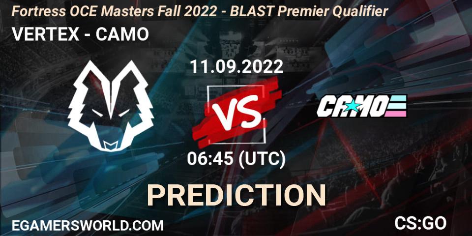 Pronóstico VERTEX - CAMO. 11.09.2022 at 07:20, Counter-Strike (CS2), Fortress OCE Masters Fall 2022 - BLAST Premier Qualifier