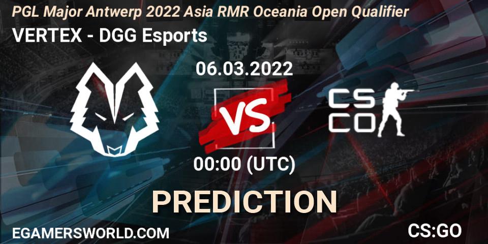 Pronóstico VERTEX - DGG Esports. 06.03.2022 at 00:05, Counter-Strike (CS2), PGL Major Antwerp 2022 Asia RMR Oceania Open Qualifier