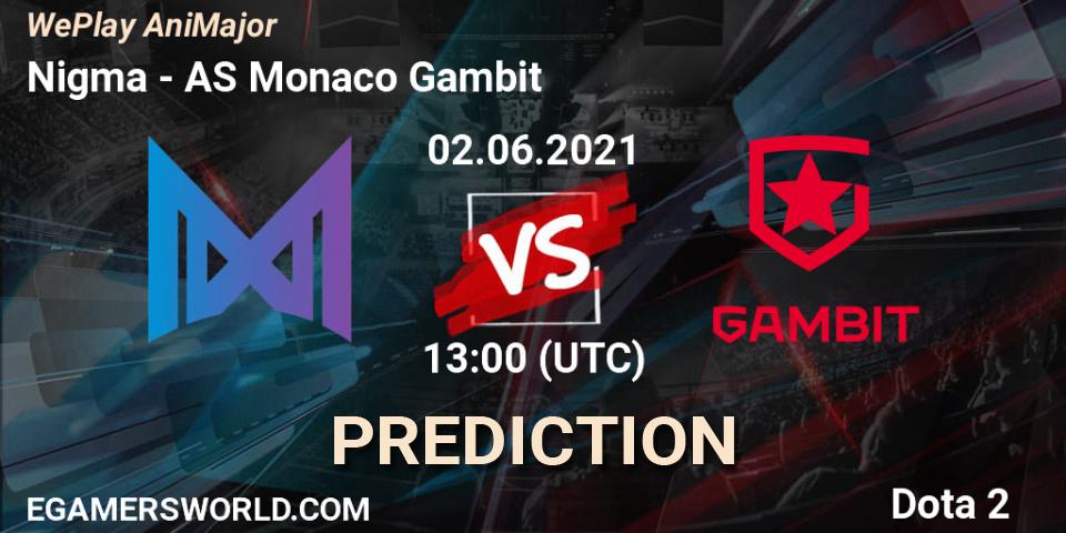 Pronóstico Nigma - AS Monaco Gambit. 02.06.2021 at 14:02, Dota 2, WePlay AniMajor 2021