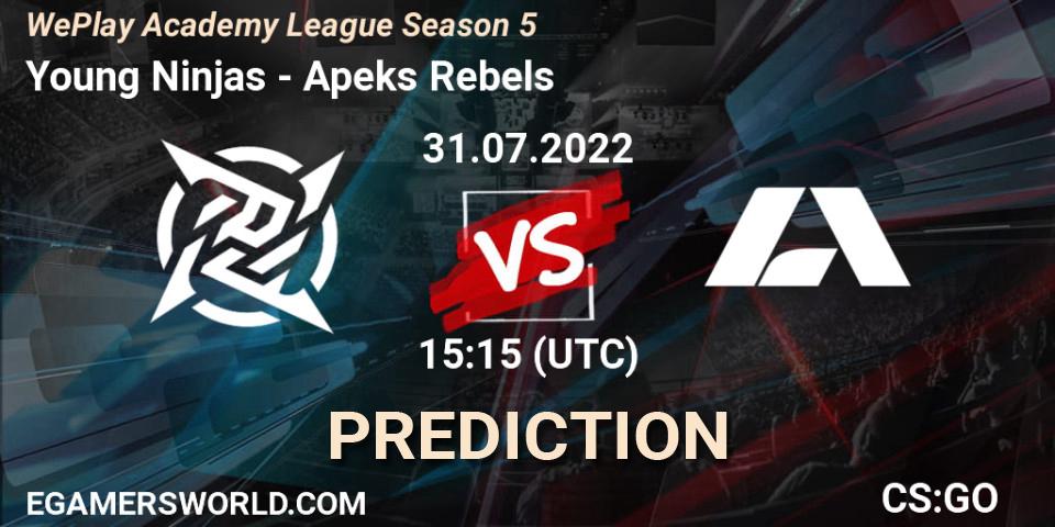 Pronóstico Young Ninjas - Apeks Rebels. 31.07.2022 at 15:15, Counter-Strike (CS2), WePlay Academy League Season 5