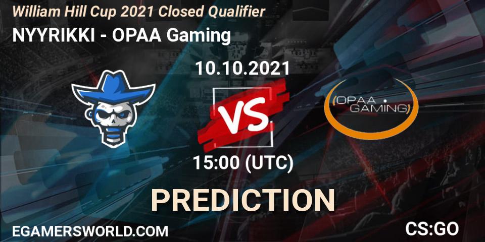 Pronóstico NYYRIKKI - OPAA Gaming. 10.10.2021 at 15:05, Counter-Strike (CS2), William Hill Cup 2021 Closed Qualifier