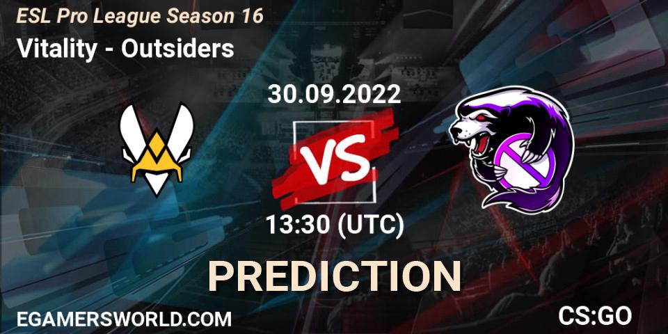 Pronóstico Vitality - Outsiders. 30.09.2022 at 13:30, Counter-Strike (CS2), ESL Pro League Season 16