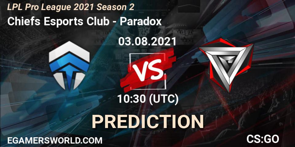 Pronóstico Chiefs Esports Club - Paradox. 03.08.21, CS2 (CS:GO), LPL Pro League 2021 Season 2