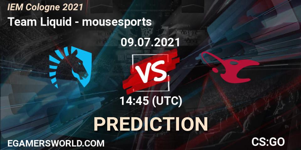 Pronóstico Team Liquid - mousesports. 09.07.2021 at 15:55, Counter-Strike (CS2), IEM Cologne 2021