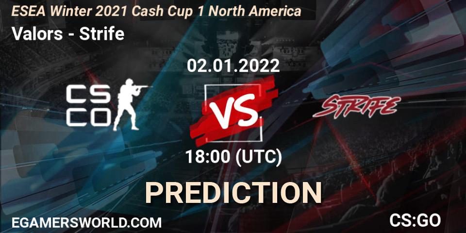 Pronóstico Valors - Strife. 02.01.2022 at 18:00, Counter-Strike (CS2), ESEA Cash Cup: North America - Winter 2022 #1