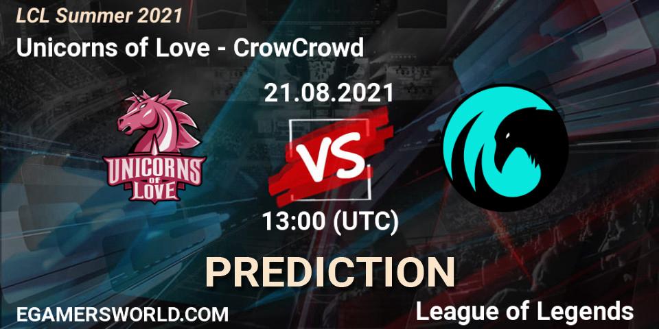 Pronóstico Unicorns of Love - CrowCrowd. 21.08.2021 at 13:00, LoL, LCL Summer 2021