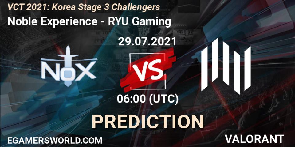 Pronóstico Noble Experience - RYU Gaming. 29.07.2021 at 06:00, VALORANT, VCT 2021: Korea Stage 3 Challengers