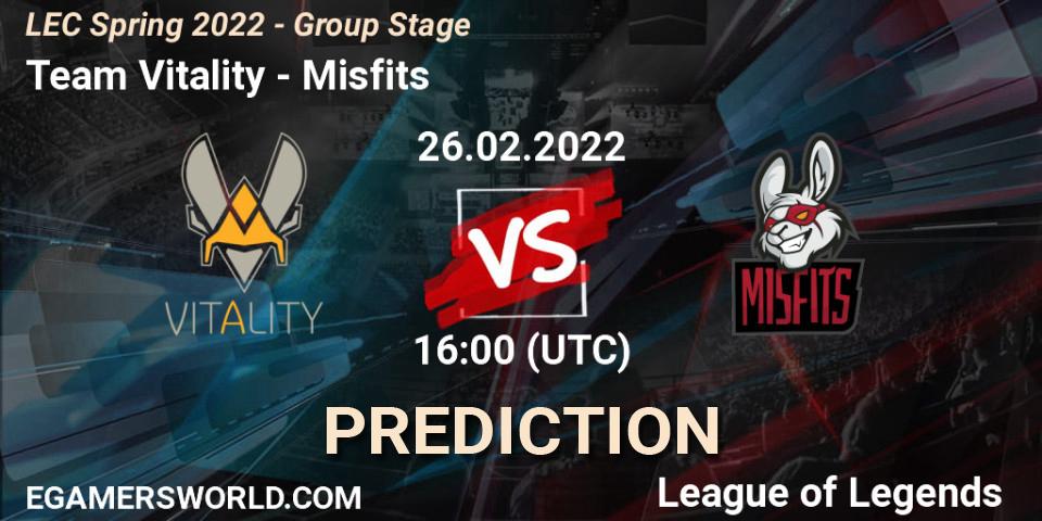 Pronóstico Team Vitality - Misfits. 26.02.22, LoL, LEC Spring 2022 - Group Stage