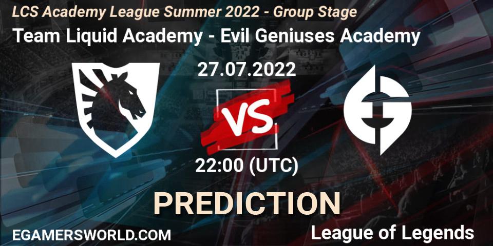 Pronóstico Team Liquid Academy - Evil Geniuses Academy. 27.07.2022 at 22:00, LoL, LCS Academy League Summer 2022 - Group Stage