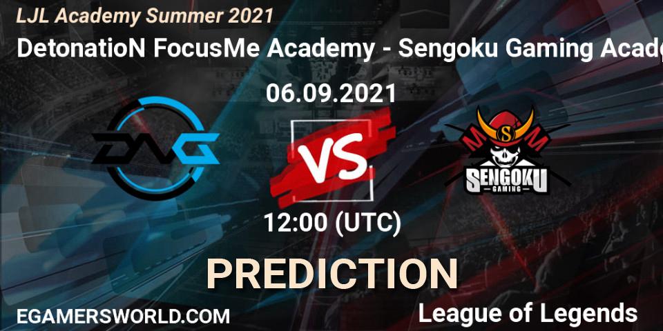 Pronóstico DetonatioN FocusMe Academy - Sengoku Gaming Academy. 06.09.2021 at 12:00, LoL, LJL Academy Summer 2021