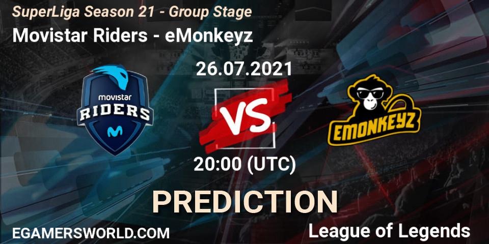 Pronóstico Movistar Riders - eMonkeyz. 26.07.2021 at 20:00, LoL, SuperLiga Season 21 - Group Stage 