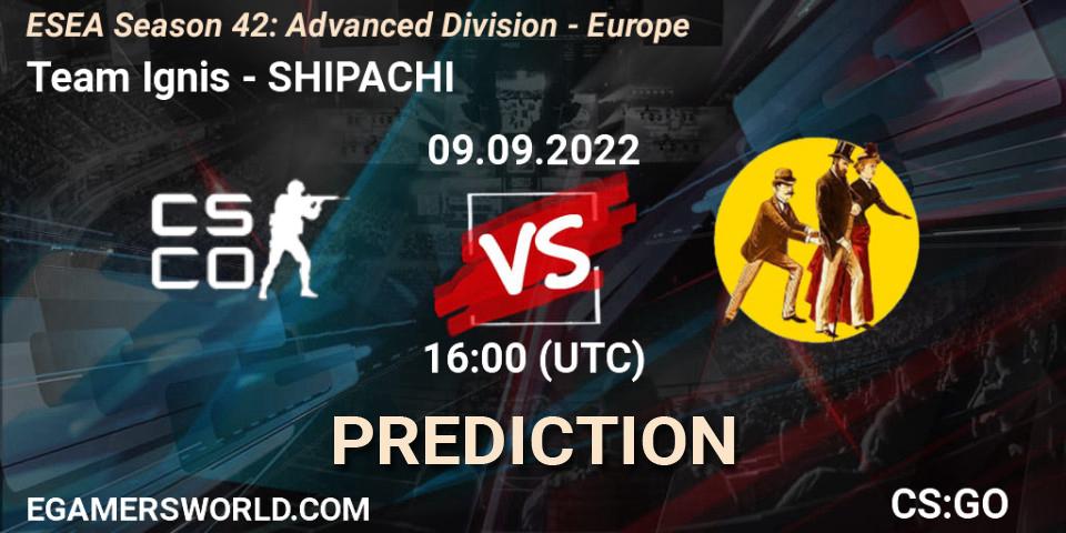 Pronóstico Team Ignis - SHIPACHI. 09.09.2022 at 16:00, Counter-Strike (CS2), ESEA Season 42: Advanced Division - Europe