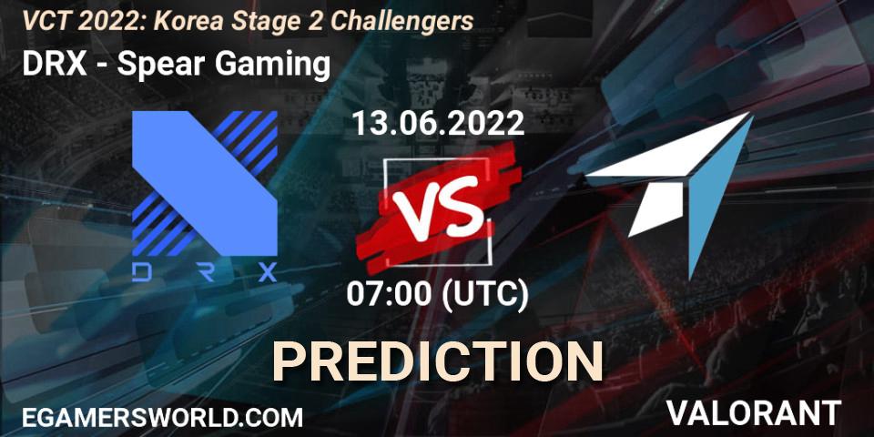 Pronóstico DRX - Spear Gaming. 13.06.2022 at 07:00, VALORANT, VCT 2022: Korea Stage 2 Challengers