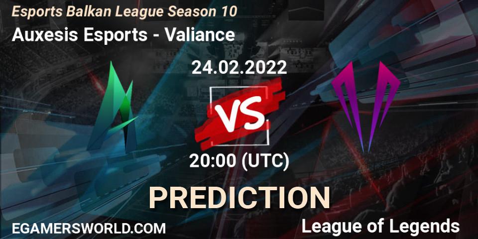 Pronóstico Auxesis Esports - Valiance. 24.02.2022 at 20:00, LoL, Esports Balkan League Season 10
