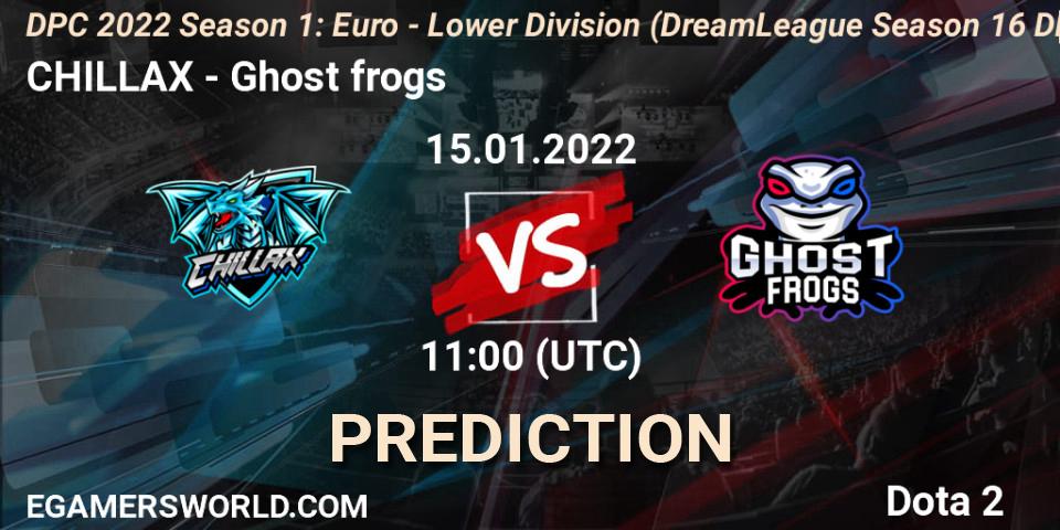 Pronóstico CHILLAX - Ghost frogs. 15.01.2022 at 10:55, Dota 2, DPC 2022 Season 1: Euro - Lower Division (DreamLeague Season 16 DPC WEU)