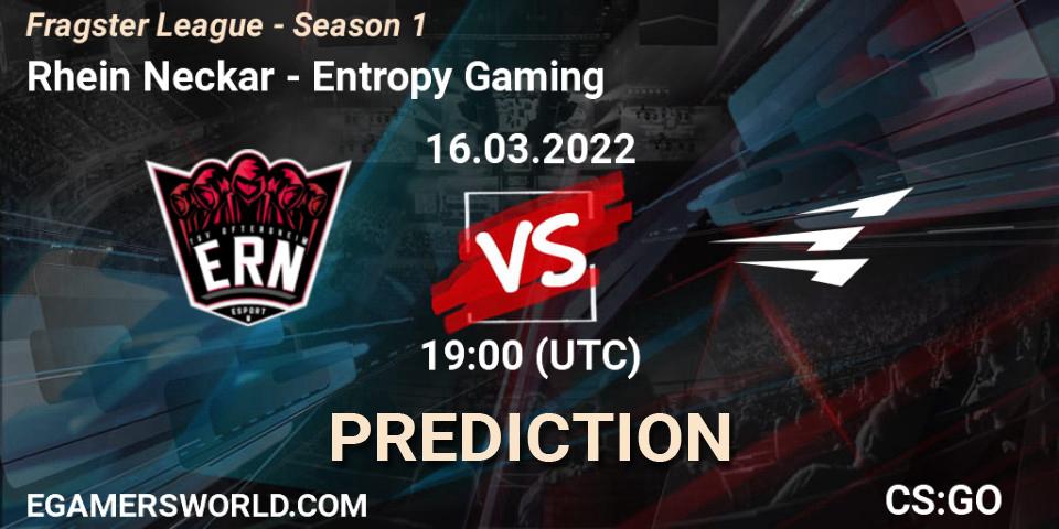 Pronóstico Rhein Neckar - Entropy Gaming. 16.03.2022 at 19:00, Counter-Strike (CS2), Fragster League - Season 1