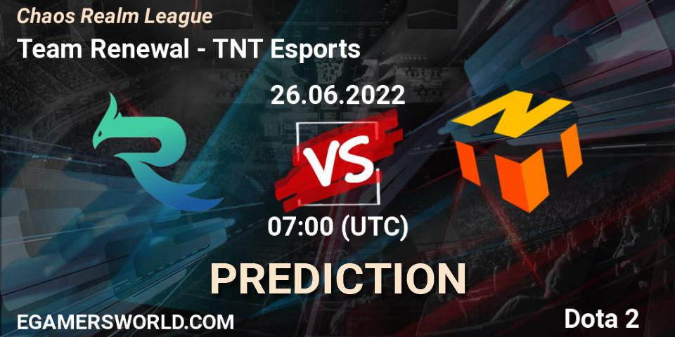 Pronóstico Team Renewal - TNT Esports. 26.06.2022 at 07:07, Dota 2, Chaos Realm League 