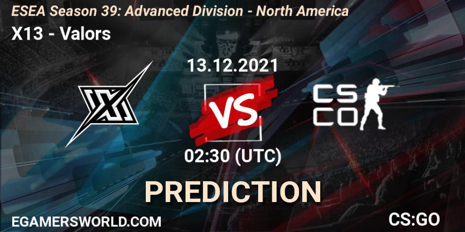 Pronóstico X13 - Valors. 13.12.2021 at 02:00, Counter-Strike (CS2), ESEA Season 39: Advanced Division - North America