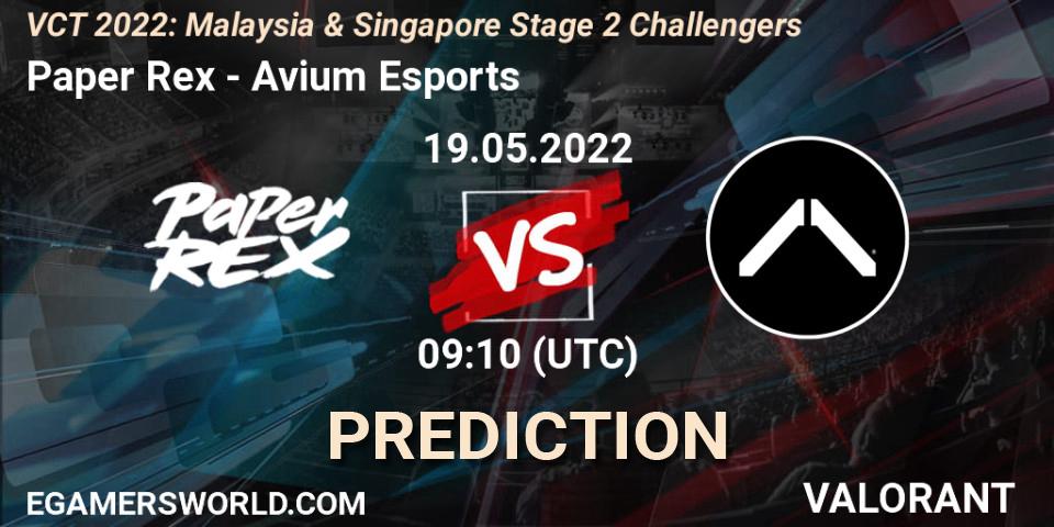 Pronóstico Paper Rex - Avium Esports. 19.05.2022 at 09:10, VALORANT, VCT 2022: Malaysia & Singapore Stage 2 Challengers