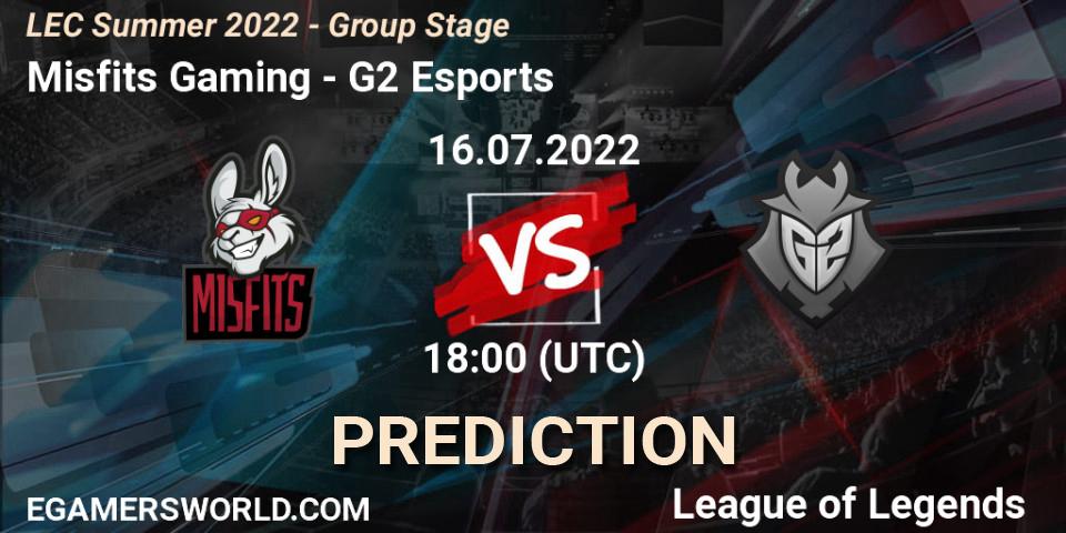 Pronóstico Misfits Gaming - G2 Esports. 16.07.2022 at 18:00, LoL, LEC Summer 2022 - Group Stage