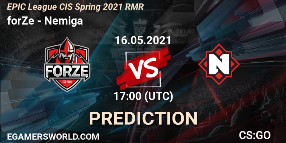 Pronóstico forZe - Nemiga. 16.05.2021 at 17:00, Counter-Strike (CS2), EPIC League CIS Spring 2021 RMR