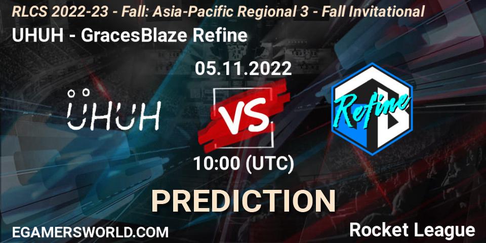 Pronóstico UHUH - GracesBlaze Refine. 05.11.2022 at 10:00, Rocket League, RLCS 2022-23 - Fall: Asia-Pacific Regional 3 - Fall Invitational