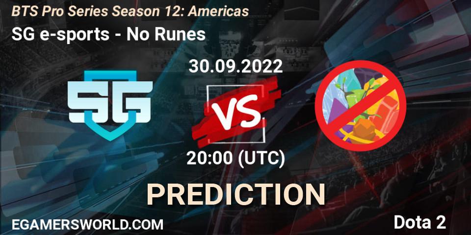 Pronóstico SG e-sports - No Runes. 30.09.22, Dota 2, BTS Pro Series Season 12: Americas