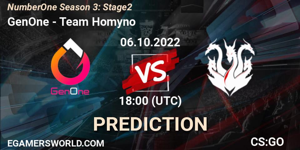 Pronóstico GenOne - Team Homyno. 06.10.2022 at 18:00, Counter-Strike (CS2), NumberOne Season 3: Stage 2