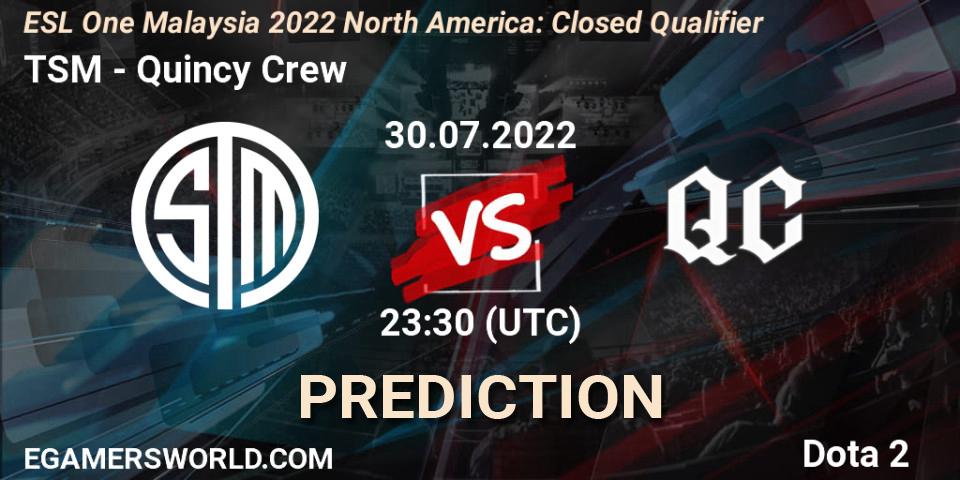 Pronóstico TSM - Quincy Crew. 30.07.22, Dota 2, ESL One Malaysia 2022 North America: Closed Qualifier