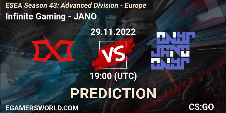 Pronóstico Infinite Gaming - JANO. 29.11.22, CS2 (CS:GO), ESEA Season 43: Advanced Division - Europe