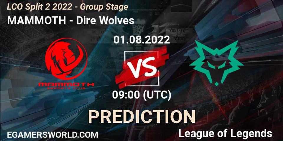 Pronóstico MAMMOTH - Dire Wolves. 01.08.2022 at 09:00, LoL, LCO Split 2 2022 - Group Stage