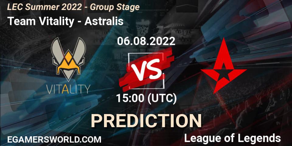 Pronóstico Team Vitality - Astralis. 06.08.2022 at 15:00, LoL, LEC Summer 2022 - Group Stage