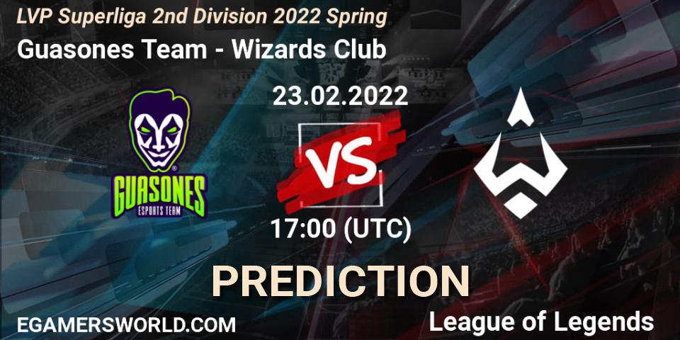 Pronóstico Guasones Team - Wizards Club. 23.02.2022 at 21:20, LoL, LVP Superliga 2nd Division 2022 Spring