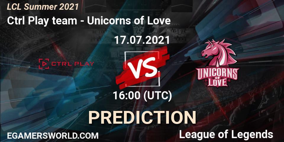 Pronóstico Ctrl Play team - Unicorns of Love. 17.07.2021 at 16:10, LoL, LCL Summer 2021