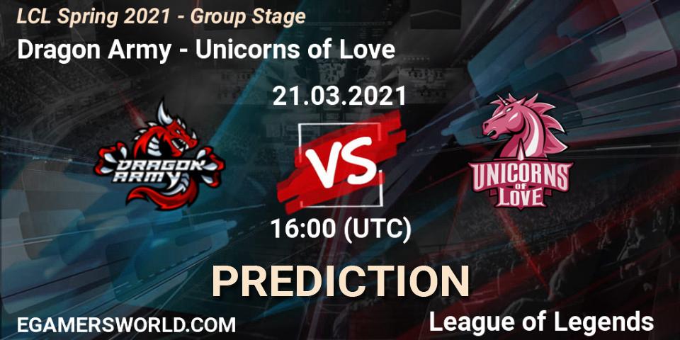 Pronóstico Dragon Army - Unicorns of Love. 21.03.2021 at 16:00, LoL, LCL Spring 2021 - Group Stage