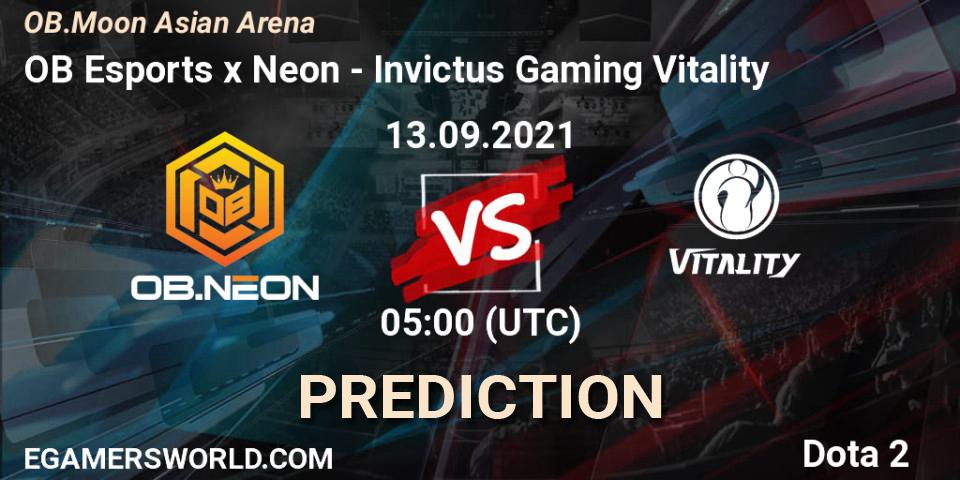 Pronóstico OB Esports x Neon - Invictus Gaming Vitality. 13.09.2021 at 05:08, Dota 2, OB.Moon Asian Arena