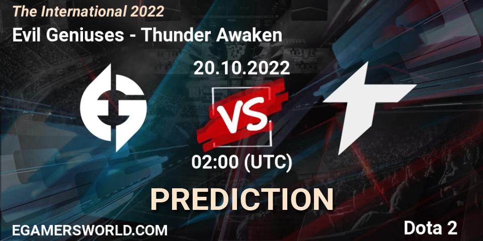 Pronóstico Evil Geniuses - Thunder Awaken. 20.10.2022 at 02:04, Dota 2, The International 2022