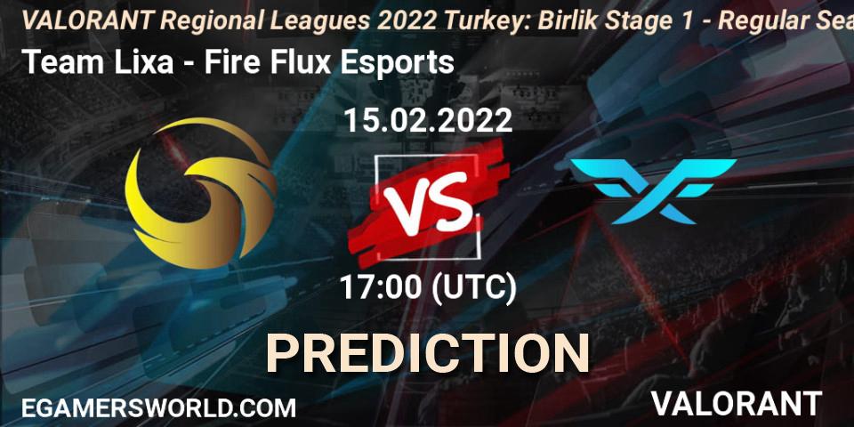 Pronóstico Team Lixa - Fire Flux Esports. 15.02.2022 at 18:15, VALORANT, VALORANT Regional Leagues 2022 Turkey: Birlik Stage 1 - Regular Season
