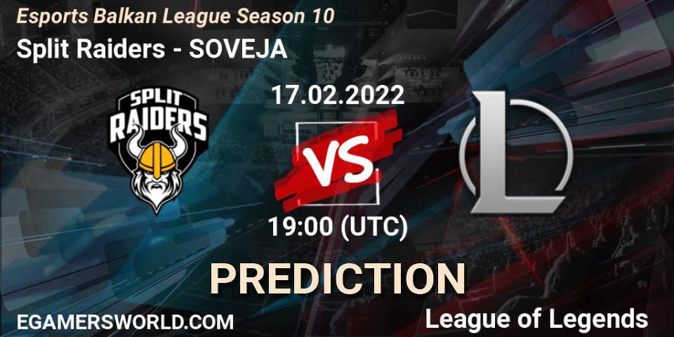 Pronóstico Split Raiders - SOVEJA. 17.02.2022 at 19:00, LoL, Esports Balkan League Season 10
