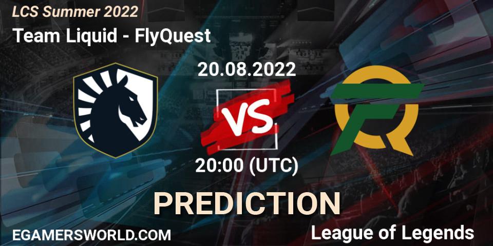 Pronóstico Team Liquid - FlyQuest. 20.08.2022 at 20:00, LoL, LCS Summer 2022