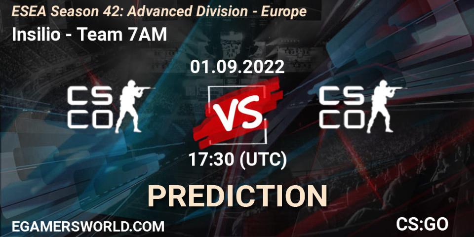 Pronóstico Insilio - Team 7AM. 01.09.2022 at 17:30, Counter-Strike (CS2), ESEA Season 42: Advanced Division - Europe