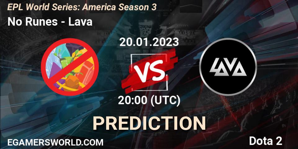 Pronóstico No Runes - Lava. 20.01.2023 at 20:00, Dota 2, EPL World Series: America Season 3