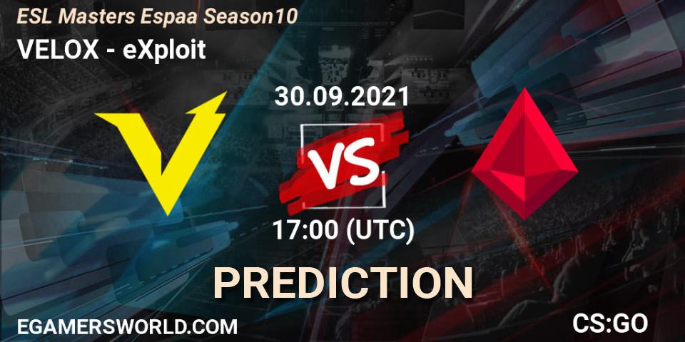 Pronóstico VELOX - eXploit. 30.09.2021 at 17:00, Counter-Strike (CS2), ESL Masters Spain Season 10 Finals