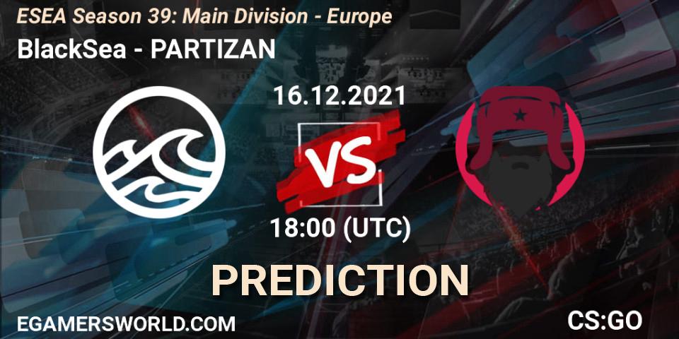 Pronóstico BlackSea - PARTIZAN. 16.12.2021 at 18:00, Counter-Strike (CS2), ESEA Season 39: Main Division - Europe