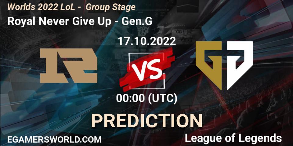 Pronóstico Royal Never Give Up - Gen.G. 17.10.22, LoL, Worlds 2022 LoL - Group Stage