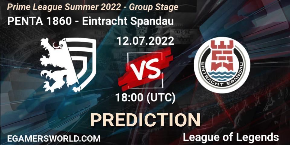 Pronóstico PENTA 1860 - Eintracht Spandau. 12.07.2022 at 19:00, LoL, Prime League Summer 2022 - Group Stage