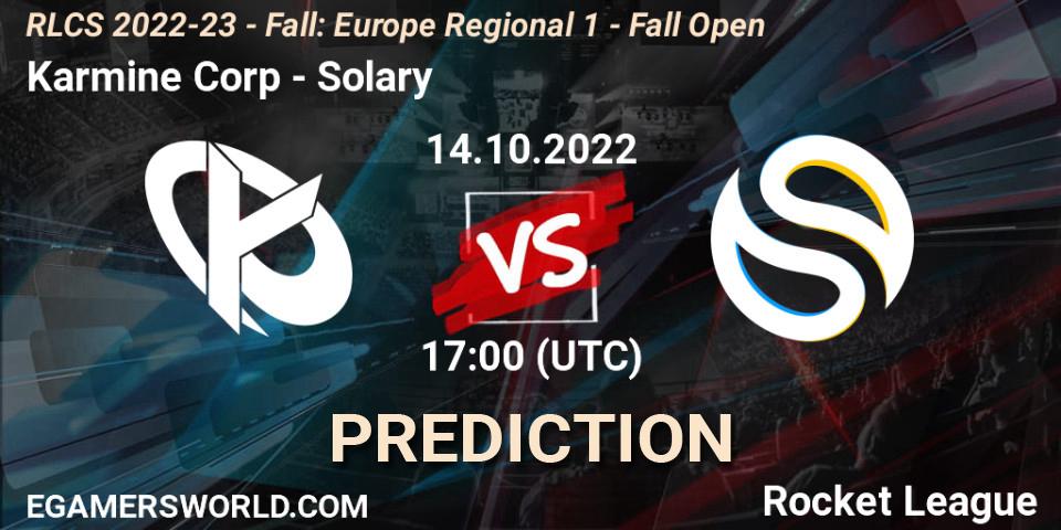 Pronóstico Karmine Corp - Solary. 14.10.2022 at 15:00, Rocket League, RLCS 2022-23 - Fall: Europe Regional 1 - Fall Open