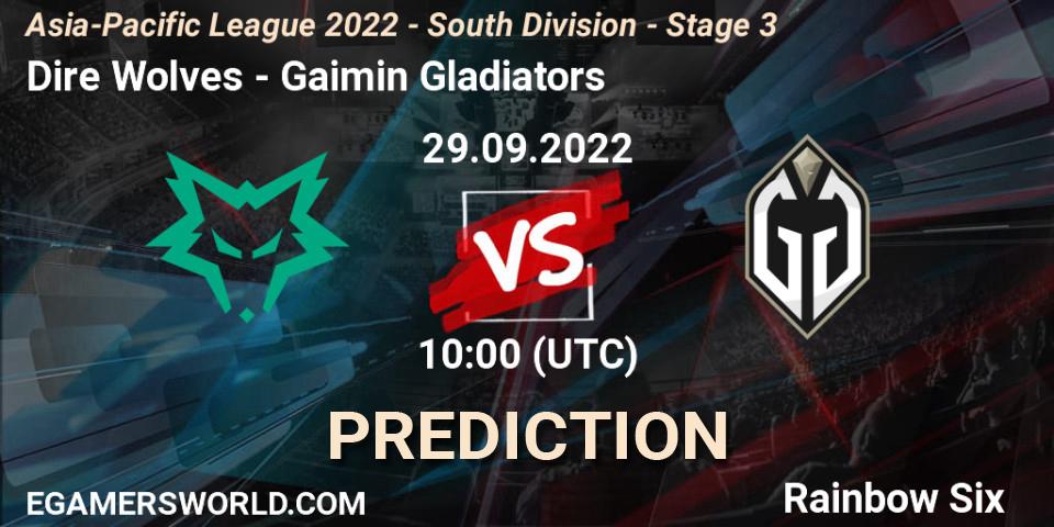Pronóstico Dire Wolves - Gaimin Gladiators. 29.09.2022 at 10:00, Rainbow Six, Asia-Pacific League 2022 - South Division - Stage 3